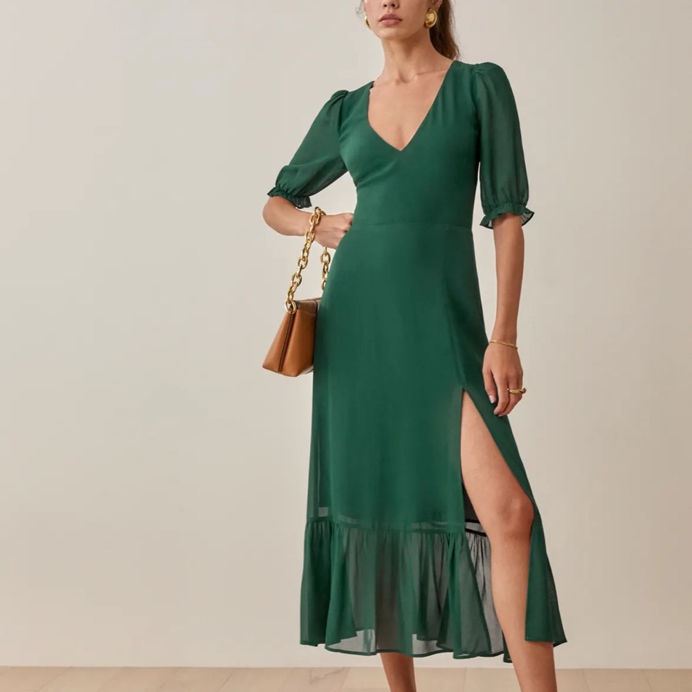 Reformation Nantes dress in Emerald, size 0